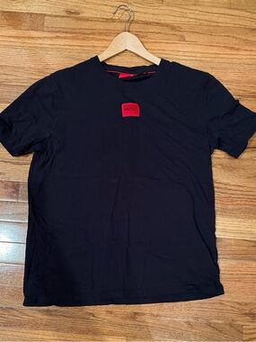 Hugo Boss Black Short-Sleeve Tee with Red Logo Patch